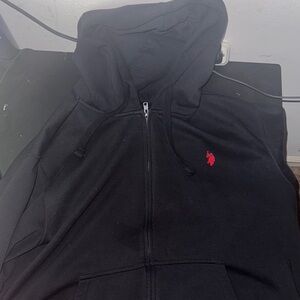 Black Polo Hoodie with Red Logo